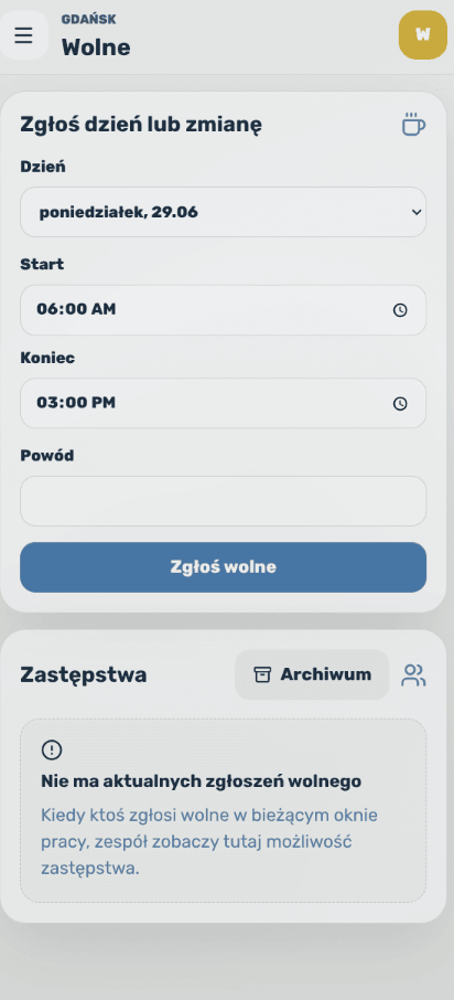 Zgłaszanie wolnego w Veldii